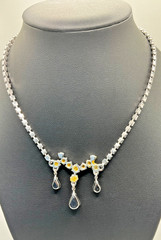 Vintage Clear Rhinestone Teardrop Dangle Necklace Silver Tone 16” Wedding Prom