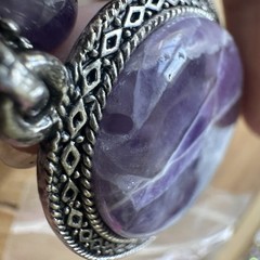 VTG Artisan Beaded Pendant Necklace 18 Inch Purple Amethyst Quartz Silver Plated