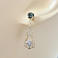 Original REAL SAPPHIRE DIAMOND Deco Earrings Gatsby era Vintage Dangles 14K GOLD