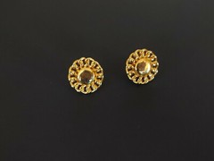 Vintage post stud button Earrings gold tone chain link flower signed Monet