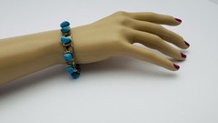 VINTAGE TURQUOISE STONES SILVERTONE BRACELET 7.25 INCHES PRE OWNED
