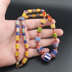 Vintage Venetian Style Multicolor Chevron Glass Beads Necklace 22In | 5.2–18.2mm