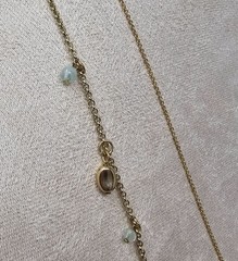 Vintage Gold Toned Layered Leaf Charm Necklace with Mint Beads Boho Style