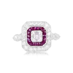 2.50Ct Art Deco Style Asscher Lab-Created Diamond & Ruby Wedding 925 Silver Ring