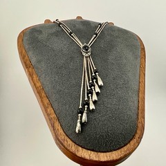 Vintage 925 Sterling Silver & Onyx Southwestern Lariat Necklace Liquid Silver