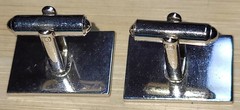 SPEIDEL Silvertone & Green Modernist Cufflinks 7/8″ Wide Very Good Condition