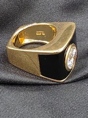 Vintage Sterling Silver 925 Gold on Huge Black Enamel CZ Statement Ring 9.5