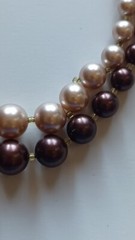 Japan Vintage Midcentury Faux Pearl Necklace Double Strand Bronze & Ivory