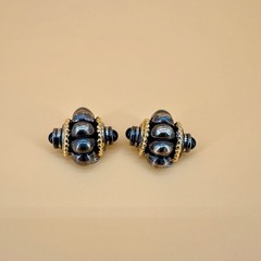 Vintage Earrings Curved Huggie Silver Gold Tone 1990s Runway Etruscan Style