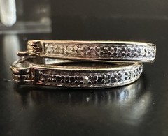 Gold Over 925 Sterling Ross Simons Oval Horseshoe Hoop Diamond Chip Earrings