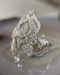 Vintage Art Deco Style Lab Created Diamond Engagement 14K White Gold Finish Ring