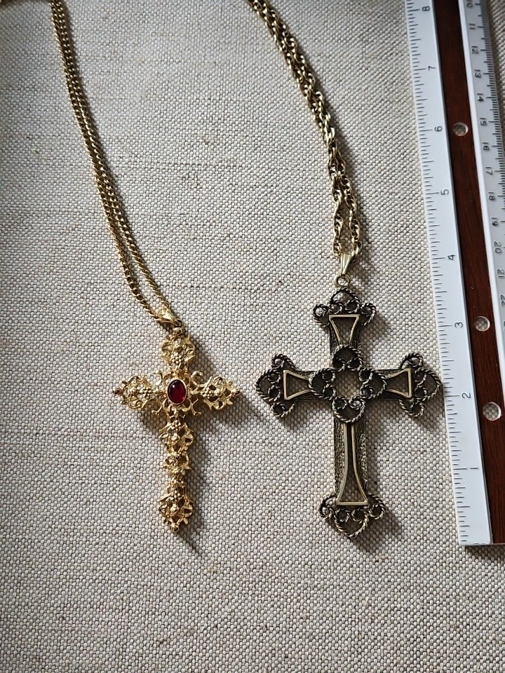 Vintage Avon Cross 3″ & Sarah Coventry Pendant Necklace Lot of 2