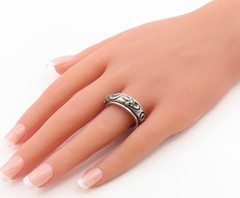 925 Sterling Silver Vintage Ring Floral Scrollwork Spinner Band Sz 10 RG35902