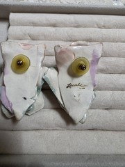 Amy Lacombe 1988 Ceramic Abstract Wearable Art Earrings 2″ Iridescent Colors