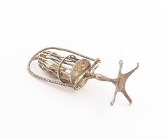 925 Sterling Silver Vintage Decorative Piece Hanging Bird Cage & Parrot TR4093