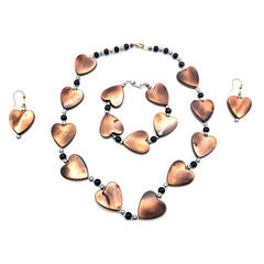 Handcrafted Copper Colored Hearts Necklace Bracelet Earrings Set Vintage plastic