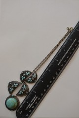 Antique Czech (?) blue enamel faux turquoise filigree necklace, 15 in, as found