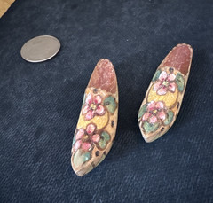 Vintage Hand-Painted Wood Floral Marquise miniature shoes