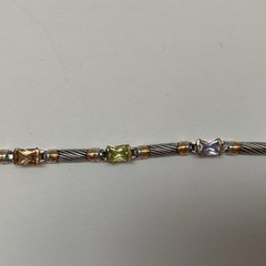 Vintage Silver & Gold Tone Multi Color Glass 7” Link Bracelet w/ Boxed Clasp
