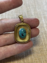 Vintage Gold Plated Pendant with Natural Turquoise 1.5” Long Great Look