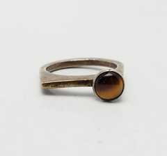 Fun OOAK sterling silver tiger eye square geometry ring size 6.75