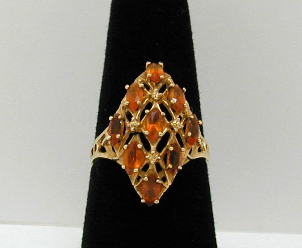Vintage 10K Yellow Gold Citrine Marquise Cluster Cocktail Ring Size 6 417 Solid