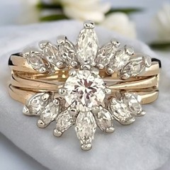 Vintage Wedding Ring Set Size 5 Cubic Zirconia 14K Gold Plate Mid-Century – 14F