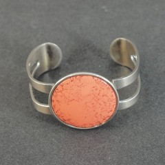 Celebrity NY Cuff Bracelet Orange Cabochon Silver Tone Round Medallion Vintage