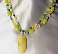 Larzo Necklace Pendant Yellow Jasper Yellow Opalite, Lemon Jade, Blue Opal Plus