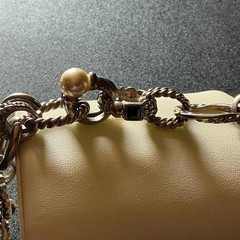 Vtg SilverT Bracelet 74 Grams 7.25”L Chunky Rhinestone Faux Pearl Rings Toggle