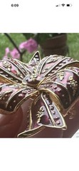 Joan Rivers Bow Brooch Maroon Burgundy Enamel Crystal Accent Ribbon Brooch Pin