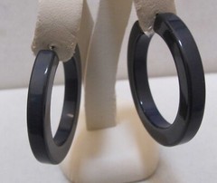 Vtg Very Dark Grey Near Black Plastic Hoop Earrings 1-3/4” Silver Tone Posts