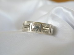 Vintage Sterling Silver 925 Art Deco Design Diamond Cut Wedding Band Ring Size 9