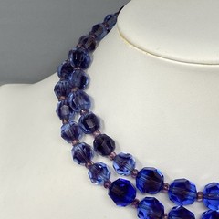 VTG Marvella Czech Glass Beaded Necklace Cobalt Blue Purple Coated Stunning 15″