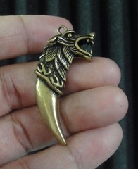 Solid Brass Cool Dragon FigurineTooth Shape Necklace Pendant Bag Charms