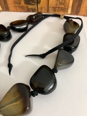VTG Modernist Chunky Marbled Lucite Beads on Adjustable Leather Cord Statement