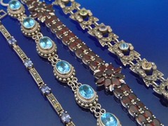 MICHELLE ALBALA 925 Sterling Silver Almandine Garnet Floral Tennis Bracelet