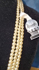 Circa 1950 NOS Marvella 3-Str Faux Pearl Necklace ,Original Tag,Box,Sterlinig