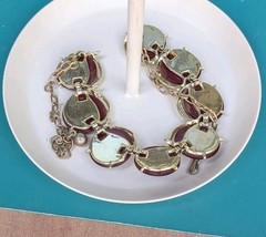 Vintage Deep RED Burgundy Maroon ROUND Thermoset Gold Tone 16″ Necklace Choker