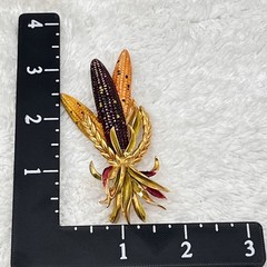 Vintage Weiss Brooch Ears of Corn Enamel Gold Tone RARE 3.5″