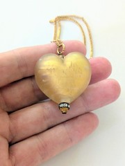 Vintage Frosted Gold Foil Murano Glass Heart 12k Gold Filled Chain Necklace