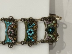 Vintage Artisan Adaya Link Bracelet Mosaic Seed Beads Crystal Beaded 7 inches