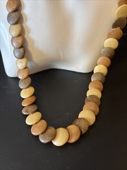 Vintage Exotic Wood Disc Bead Necklace 20” Retro Boho Bohemian