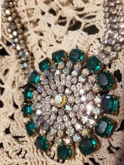 Bijoux M.G. Czech Republic 1940-1950 Antique Necklace,16″, 3″Crystal Medallion