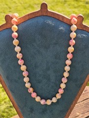 Vintage Lucite Marbled Pastel Necklace Beaded Spring Easter Pink Cream Blue