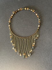 Bronze tone Fringe Chain Choker Collar Necklace multicolored beads f37
