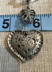 Vintage Pewter Heart Pendant Hieroglyphs String Charm Crystal Chain