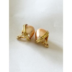Vintage Monet Earrings Faux Peach Pearl and Gold Tone Clip on