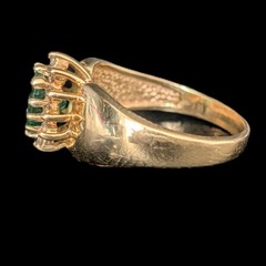 Vintage Oval Cut Emerald Diamonds 14k Yellow Gold Halo Ring Estate Jewelry Gift