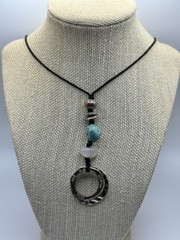 Bohemian Black Nylon Strung Necklace With Mixed Metals And Stone